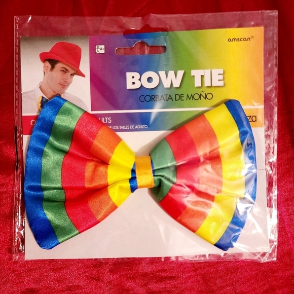 NWT Rainbow Bow Tie Clown Halloween Costume Accessory Cosplay Adult One Size New - Picture 1 of 4